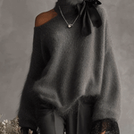 Gray Mohair Knit Sweater With Lace Cuffs