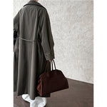 Stand-up Collar Retro Belted Mid-length Loose Coat
