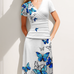 Zeagoo Women's Casual V Neck Short Sleeve Sundress Loose Flowy Print Tunic Beach Dresses