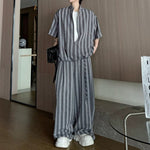 Striped Faux Two-Piece Shirt Wide-Leg Pants Two-piece Set