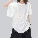 Women's Asymmetric Pleated Hem Draped T-shirt
