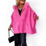 Women's Faux Fur Trim Hooded Knit Jacket