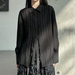 Striped Textured Loose Long-sleeved Shirt