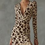 24-Hour-Shipping Leopard Print Ruffled High Low Midi Dress