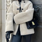 Round Neck Long Sleeve Faux Fur Coat