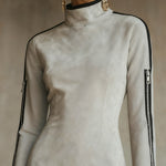 24-Hour-Shipping Gray Faux Suede Mock Neck Mini Dress With Zip Sleeve Detail