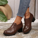 Women's Textured Button Chunky Heel Shoes