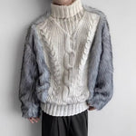 Fur Patchwork Twisted Turtleneck Sweater