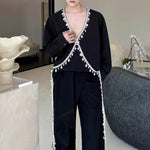 French V-neck Beaded Loose Shirt