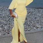Yellow Cape Backless Maxi Dress