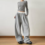 Drawstring Casual Patchwork Wide-leg Pants