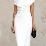 Elegant Short-sleeved Slim-fit Pleated Midi Dress