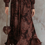 Brown Paisley Zippered Waist Maxi Dress