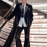 Sequined Metal Multi-chain Shoulder-padded Suit Jacket