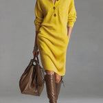 Solid color stand collar long sleeve loose knit dress