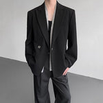 Fake Two-piece Metal Button Shoulder Pad Blazer
