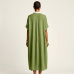 Kamira | Robe Chemise Maxi à Manches Courtes avec Col Contrasté et Boutonnage Frontal