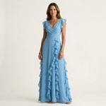 Nellyana | Robe Maxi à Encolure V Croisée et Manches Volantes