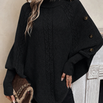Alexis | High Neck Batwing Poncho Sweater, Asymmetrical Cable Knit Pullover