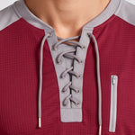 KZZ Men's drawstring waffle color-blocked long-sleeved plus-size casual sports style sweatshirt