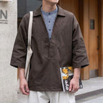Japanese Plaid Paneled Layered Three Quarter Sleeve Shirt