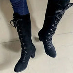 Women's Lace-Up Chunky Knee High Boots