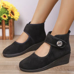 Women's Rhinestone Buckle Wedge Ankle Boots