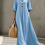 Valeria | Cotton midi dress with V-neck and ruffles