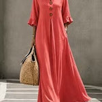 Valeria | Cotton midi dress with V-neck and ruffles