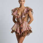 Charlotte Hennessy | Leopard Print Cut-Out Frill Mini Dress For Women