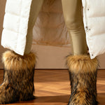Faux raccoon fur mid-calf boots