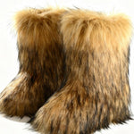 Faux raccoon fur mid-calf boots