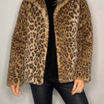Stylish Leopard Print Lapel Faux Fur Mid-length Coat