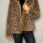 Stylish Leopard Print Lapel Faux Fur Mid-length Coat