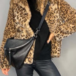 Stylish Leopard Print Lapel Faux Fur Mid-length Coat