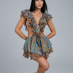 Charlotte Hennessy | Leopard Print Cut-Out Frill Mini Dress For Women