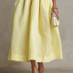 Yellow Strapless Floral Applique Midi Dress