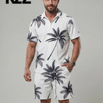 KZZ Men's Tropical Palm Tree Print Outdoor Casual Set