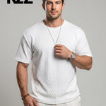 KZZ Men's Spring/Summer Solid-Color Short-Sleeve T-Shirt with Textured Fabric