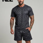 KZZ Men's Crew Neck Short-Sleeve T-Shirt and Shorts Set