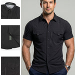 KZZ Men's American-Style Solid Color Shirt