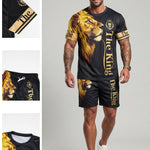 KZZ Men's Lion-Pattern T-Shirt and Shorts Set