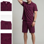 KZZ Men's Business-Casual Waffle-Knit Short-Sleeve Shirt and Shorts Set
