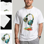KZZ Men's Classic Premium Cotton Crew-Neck T-Shirt with Tropical Print