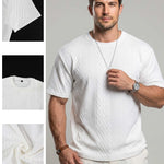 KZZ Men's Spring/Summer Solid-Color Short-Sleeve T-Shirt with Textured Fabric