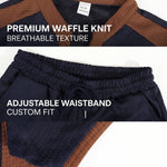 KZZ Men's Business Casual Color-Block Waffle-Knit V-Neck Short-Sleeve Shirt and Trousers Set