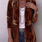 Holliwell™ | Vintage Lapel Button-Accent Long Sleeve Open Front Jacket