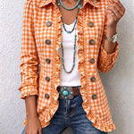 Julia | Gingham Check Jacket with Ruffles and Buttons