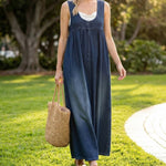 Karen | Vintage Washed Denim Maxi Dress with Soft Cotton Touch