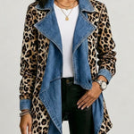 Sherilyn™ | Leopard Print & Washed Denim Paneled Mid-Length Jacket